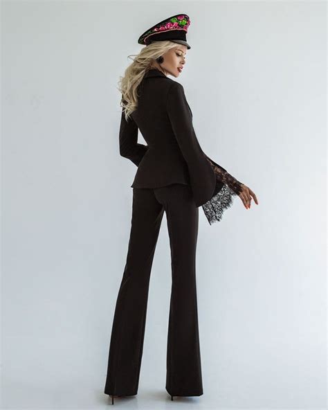 Black Women S Formal Evening Pantsuit With Deep V Blazer Etsy