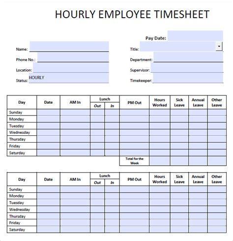 Timesheet Freetemplate 8 Best Images Of Blank Printable Timesheets