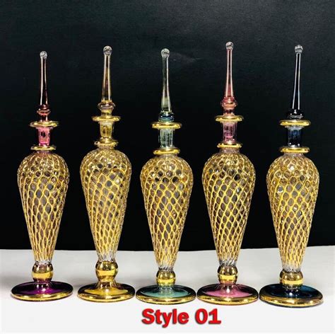 Egyptian Hand Blown Glass Vintage Golden Perfume Bottles Etsy