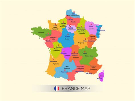 Ranked number 8 in the world among cities in terms of strongest economic clout by pwc's 2016 cities of opportunity index, paris is the capital city of france. Colorful map of france with capital city. Vector | Premium ...