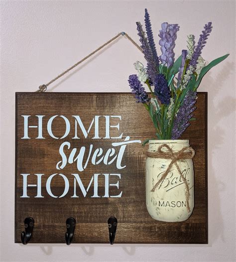 Home Sweet Home Country Style Wood Sign With Mason Jar Etsy