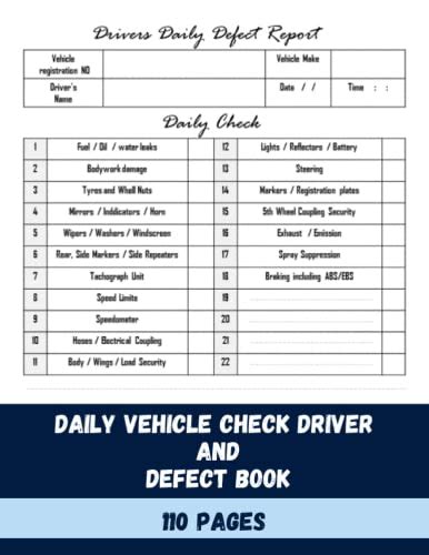 Daily Vehicle Check Driver And Defect Book A Daily Check Driver Defect
