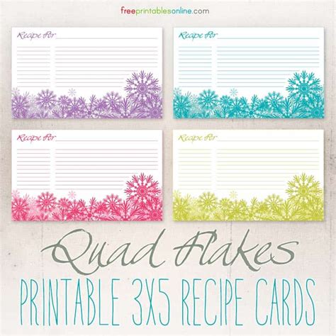 Rite in the rain recipe cards will survive the messiest indoor or outdoor kitchen. Quad Flakes Snowflakes Downloadable 3x5 Recipe Cards