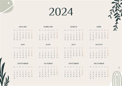 Design Online This Elegant Aesthetic Plants 2024 Yearly Calendar Layout