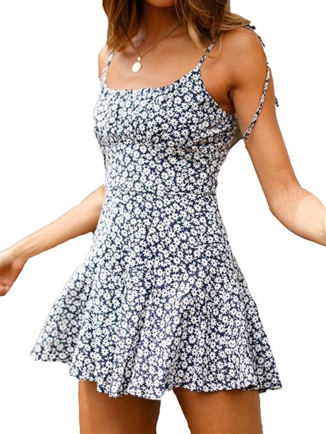 Eyicmarn Women Summer Sleeveless Beach Boho Floral Mini Dress