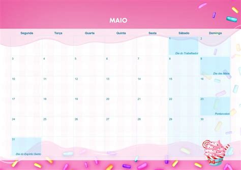 Calendario Mensal Cupcake Maio Fazendo A Nossa Festa