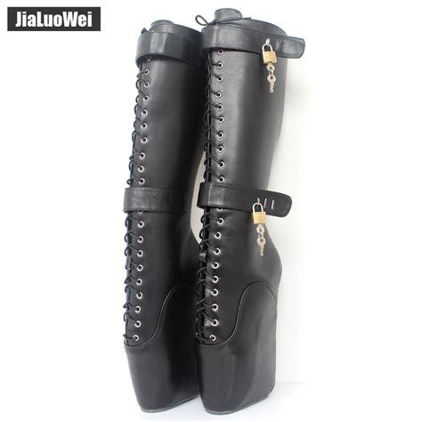 jialuowei brand 18cm extreme high heel fetish sexy wedges lace up buckle heelless ballet boots
