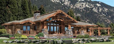 Benefits of ranch style house plans. Wood River hybrid log and timber home Rendering ...