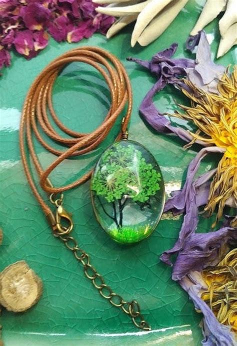 Handmade Boho Necklace Real Dried Flowers In Resin Tree Mural Etsy