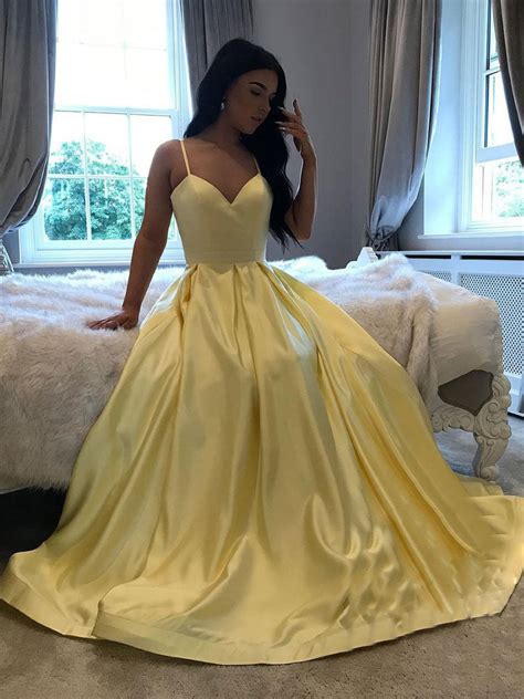 Simple Yellow Satin Long Prom Dress Yellow Evening Dress Dresstby