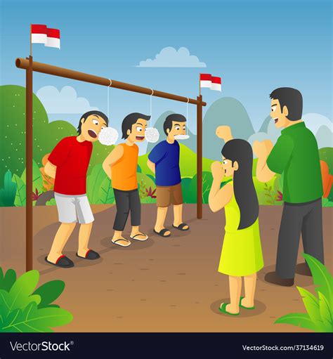 Indonesia Independence Cracker Eating Competition Vector Image