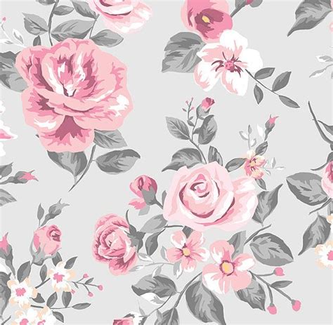 Vintage Grey And Pink Rose Floral Wallpaper Etsy Rose Wallpaper