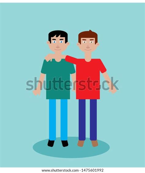Male Best Friends Standing Together Smiling Stock Illustration