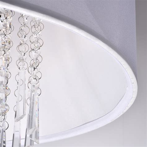 4 Light Double White Fabric Drum Shade Crystal Pendant Chandelier