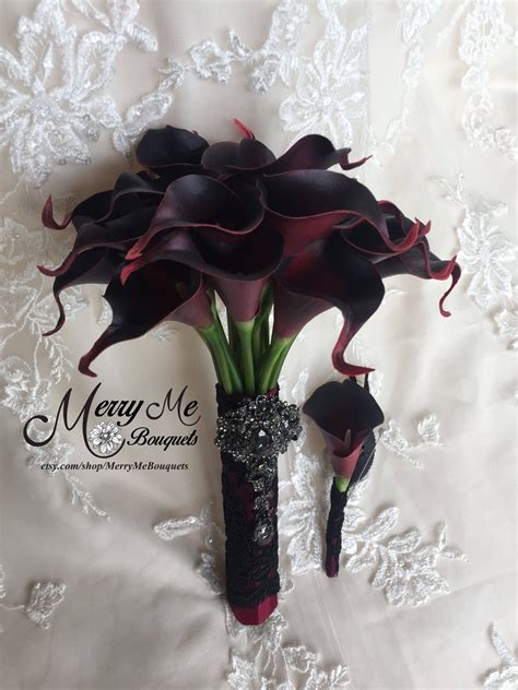 Unique Black And Burgundy Calla Lily Bouquet Made With