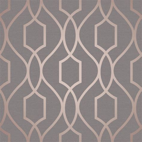 Apex Geometric Trellis Wallpaper Charcoal Grey And Copper Fine Decor