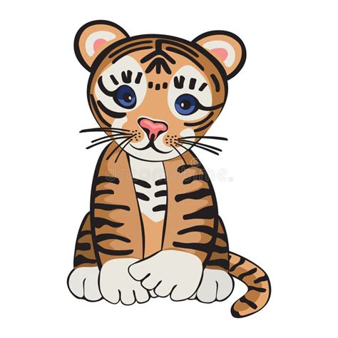 Cute Little Tiger Cub Sitting Upright Cartoon Character Vector