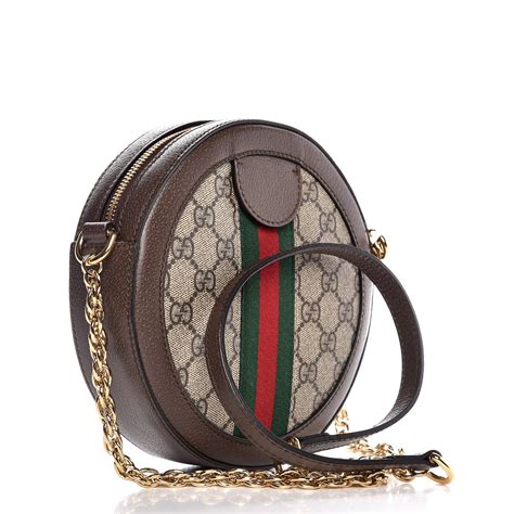 Gucci Gg Supreme Monogram Web Mini Ophidia Round Shoulder Bag Brown 315245