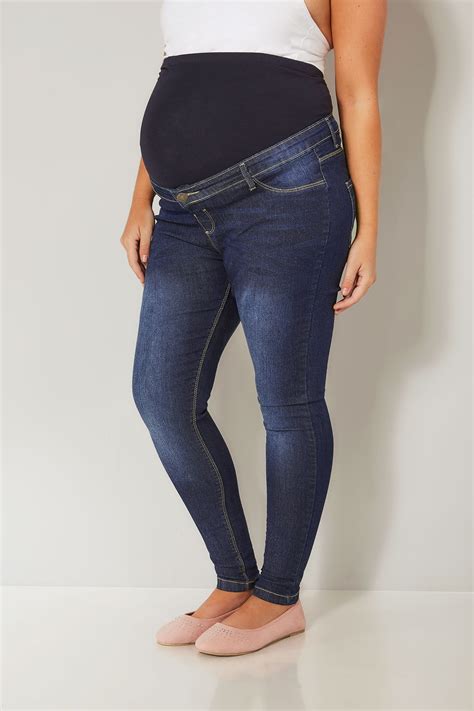 Bump It Up Maternity Dark Blue Mid Wash Skinny Jeans With Comfort Panel Plus Size 16 To 32