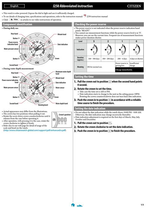 Citizen J250 Abbreviated Instruction Pdf Download Manualslib