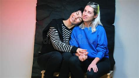 Two Lesbians Posing Sitting Hugging Stock Video Video Of Girl