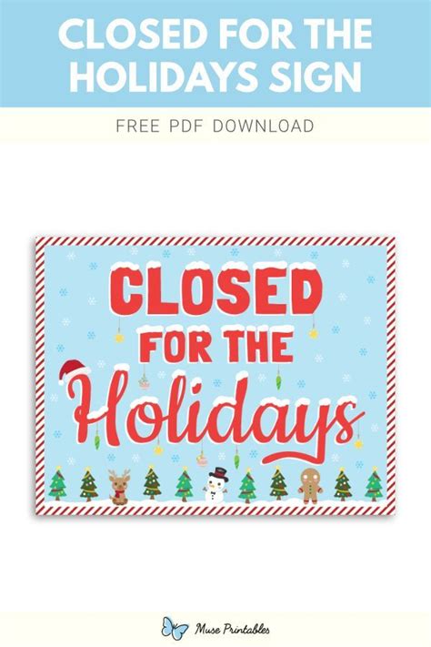 Printable Closed For The Holidays Sign Template Closed For Christmas