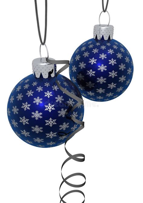 Hanging Blue Christmas Ornaments With Gold Ribbon Stock Photo Image