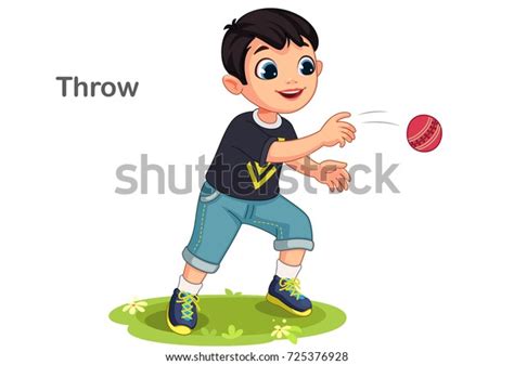 Cute Boy Throwing Ball Vector Illustration Stock Vector Royalty Free