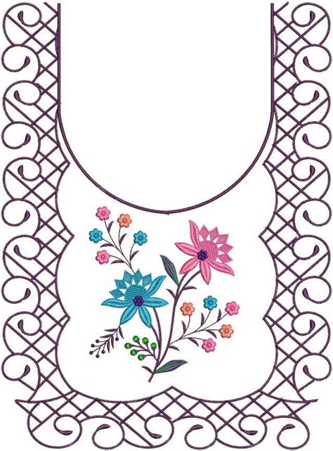 Flowers Pattern Neck Gala Embroidery Design