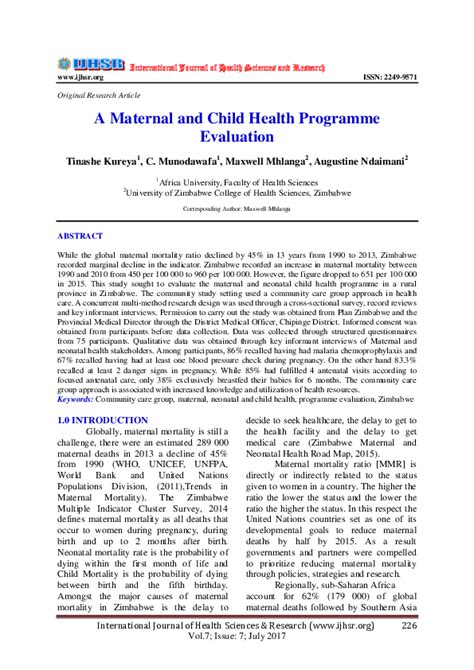 Pdf A Maternal And Child Health Programme Evaluation International