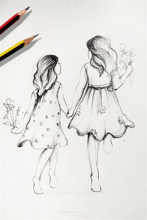 How To Draw Best Friends Walking Together Two Sisters Walking Pencil Sketch Drawing Viral