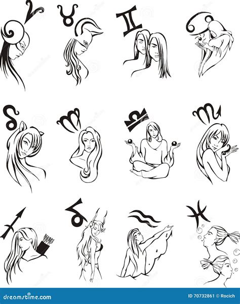 Complete Set Of 12 Zodiac Signs Cartoon Vector