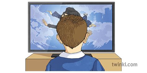 мальчик смотрит телевизор 2 Illustration Twinkl