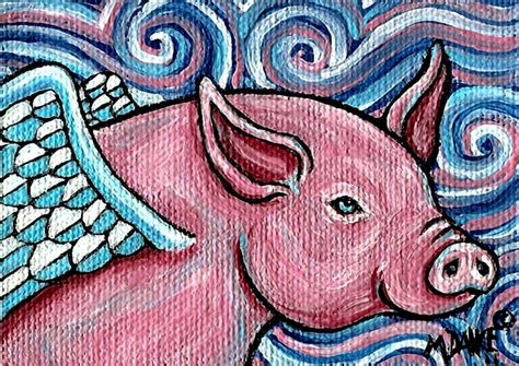 Aceo Pig Angel Painting By Pet Art Melinda Flying Pigs Art Pig Art