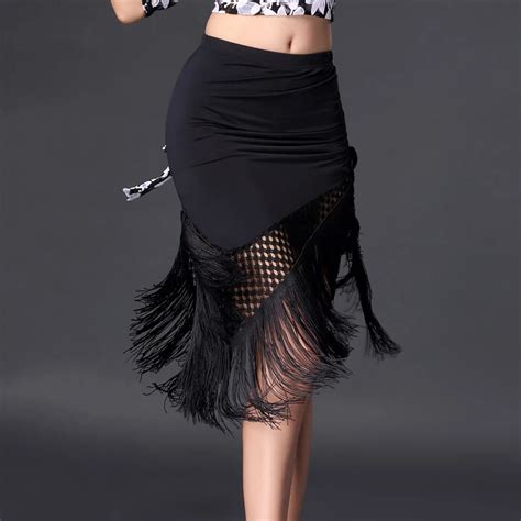 Latin Dance Skirt For Women Black Red Color Adult Dance Costumes Dancing Practice Tassel Fringe