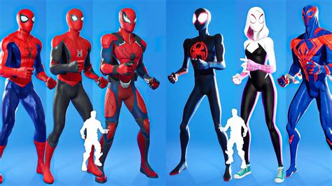 All Spiderman Skins Doing Fortnite Emotes Youtube