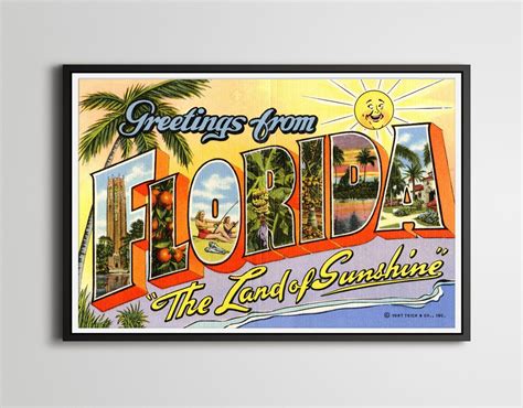 Vintage Florida Large Letter Postcard Poster Etsy Canvas Prints
