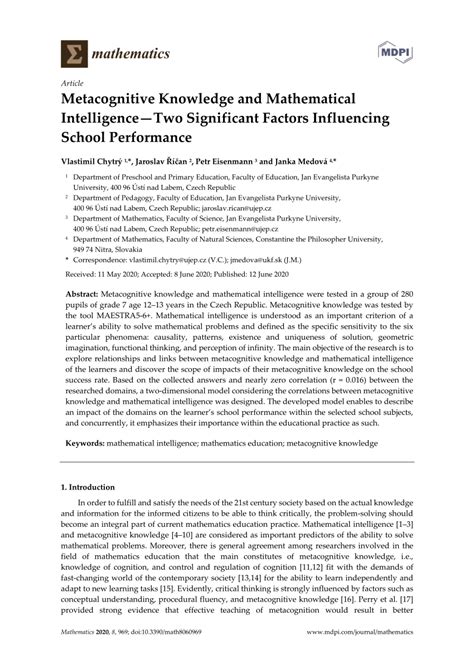 Pdf Metacognitive Knowledge And Mathematical Intelligence—two