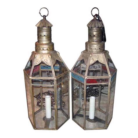 Pair Of 1920s Moroccan Style Lanterns With Brass Frame For Sale At 1stdibs