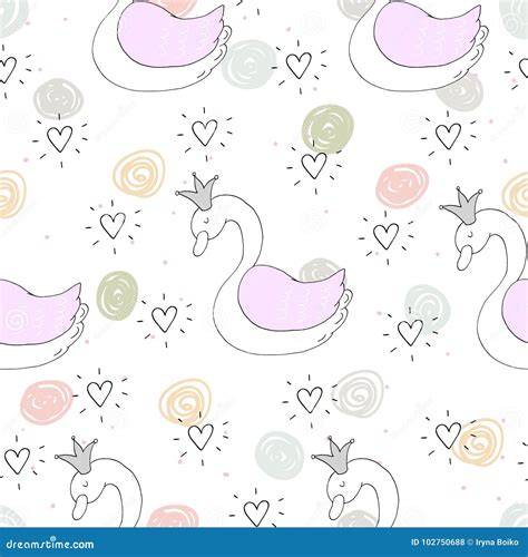 Hand Drawn Seamless Pattern With Swan Vector Illustration Stock Vector