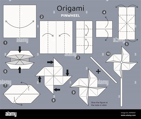 Origami Tutorial Origami Scheme Pinwheel For Kids Stock Vector Image