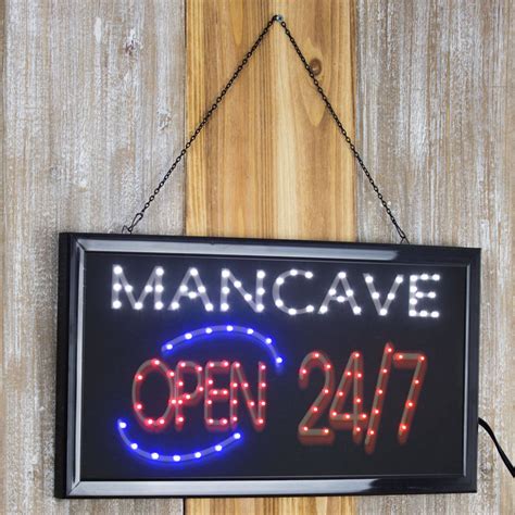 Man Cave Open 247 Framed Led Sign Led Signs Light Up Signs Vintage