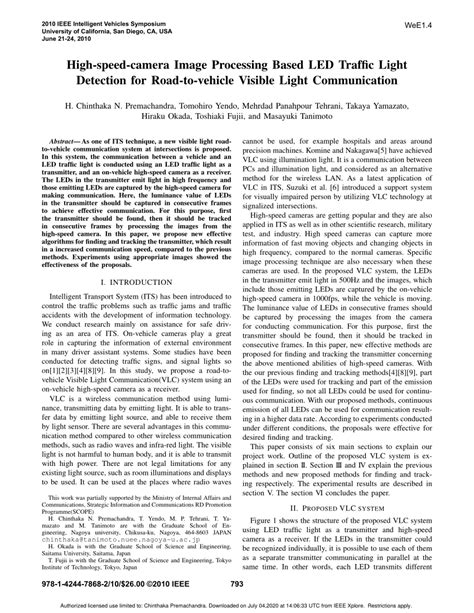 Pdf Image Processing Based Road To Vehicle Visible Light Communication