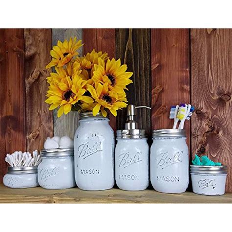 Buy unistyle wooden toilet tank box farmhouse bathroom decor box with mason jar and flower toilet paper holder basket farmhouse table decor decorative storage box for bathroom, kitchen table and counter: Custom 4, 5 or 6 Piece Painted Mason Jar Bathroom Set with Soap Dispenser Lid â€" Bathroom ...