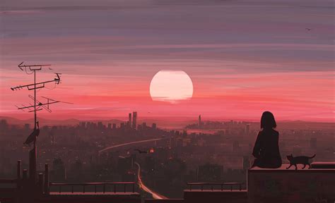 Lofi Girl Looking At Sunset Wallpaper 5k Hd Id11360