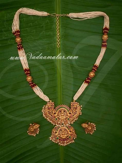 Unique Design Antique Pearl Necklace With Lakshmi Temple Jewelry