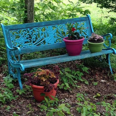Painted Garden Bench With Colorful Potsperfect In My Garden