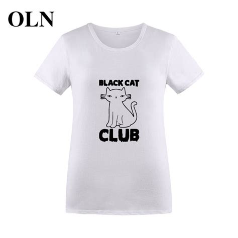 Oln Black Cat Club 2018 Graphic Tees Women Harajuku Kawaii Cat T Shirt