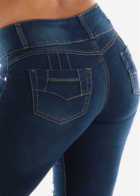 Moda Xpress Womens Push Up Butt Lifting Dark Blue Wash Denim Shorts Capris 10507j Walmart