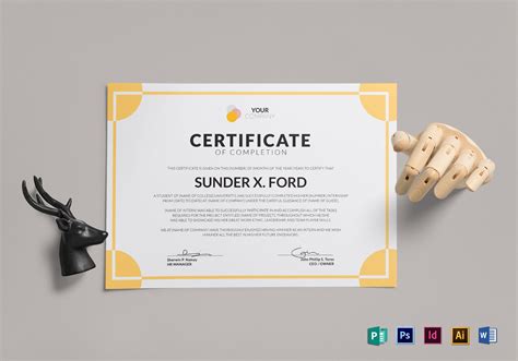 Internship Certificate Of Completion Design Template In Psd Word
